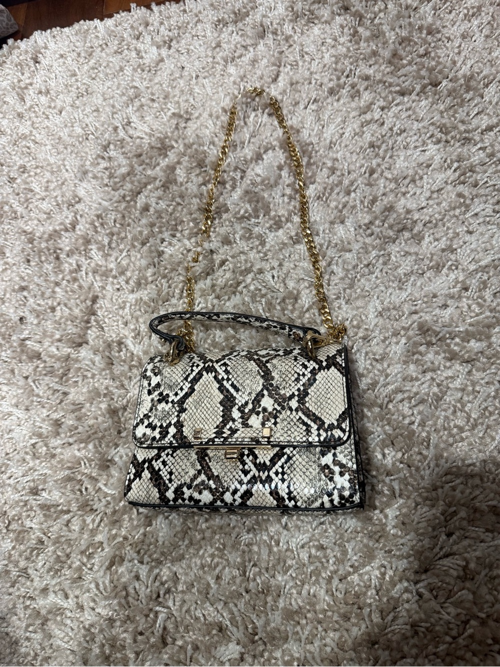 Topshop Snake-Print Crossbody Bag in Cream and Black